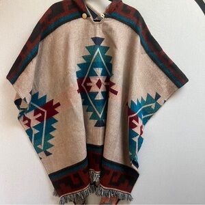 Inka’s World Wool Alpaca Geometric Patterned Hooded Poncho